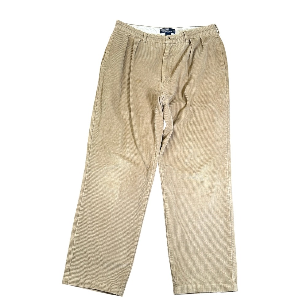 Polo Ralph Lauren Andrew Pant Tan Corduroy Pleated Trousers Mens 35x30